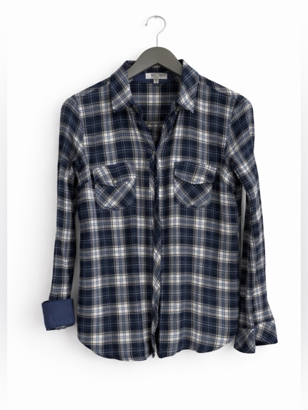 KUT from the Kloth Blue & White Plaid Shirt Snap Front - Womens Casual Top